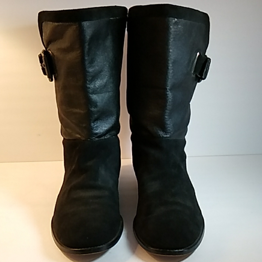 Coach Black Leather Suede Pull-On Buckle Boots S10